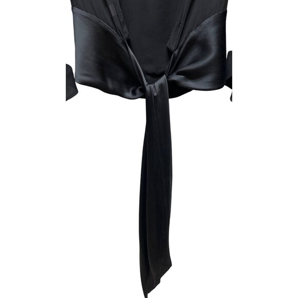 St John Black Silk and Satin Dolman Sleeve Blouse with Waist Sash - Picture 7 of 8